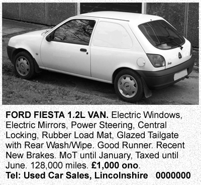 Old van classified advert - Ford Fiesta van